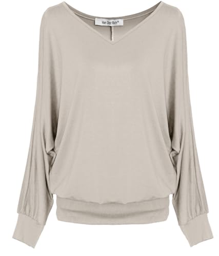 Van Der Rich ® - Basic Tops Bluse mit Langen Ärmeln - Damen (ML-Beige, XL) von Van Der Rich