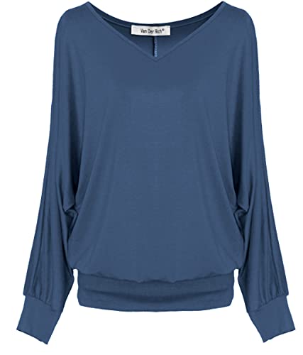 Van Der Rich ® - Basic Tops Bluse mit Langen Ärmeln - Damen (ML-Denim, M) von Van Der Rich