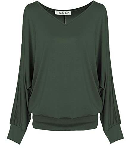Van Der Rich ® - Basic Tops Bluse mit Langen Ärmeln - Damen (ML-Khaki, L) von Van Der Rich