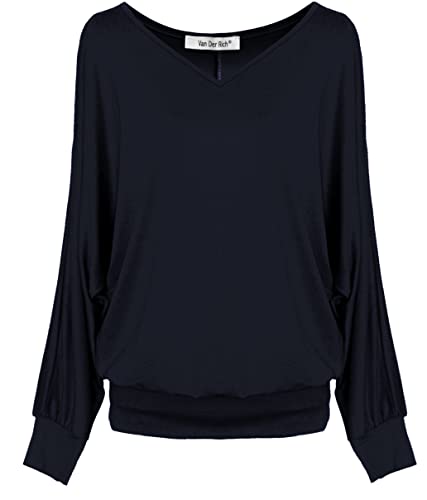Van Der Rich ® - Basic Tops Bluse mit Langen Ärmeln - Damen (ML-Marine, XXL) von Van Der Rich
