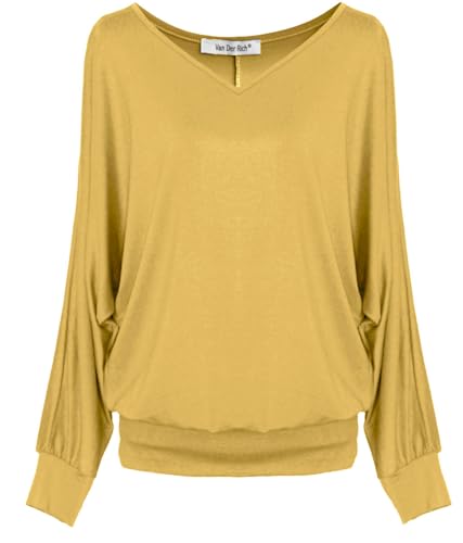 Van Der Rich ® - Basic Tops Bluse mit Langen Ärmeln - Damen (ML-Senf, XL) von Van Der Rich