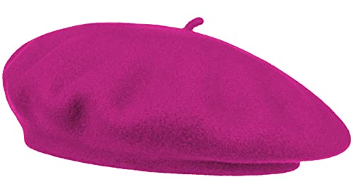 Van Der Rich ® - Baskenmütze (100% Wolle) Französisch Einfarbig - Damen (Fuchsia, One Size) von Van Der Rich