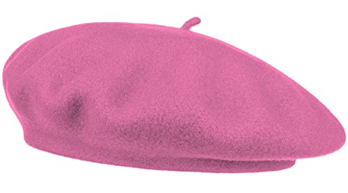 Van Der Rich ® - Baskenmütze (100% Wolle) Französisch Einfarbig - Damen (Hellfuchsia, One Size) von Van Der Rich