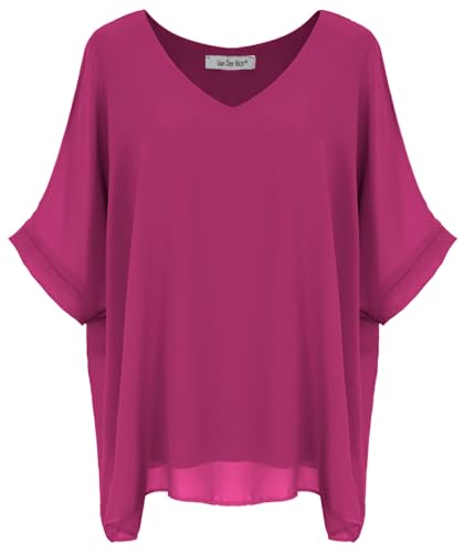 Van Der Rich ® - Bluse Locker aus Voile Chiffon V-Ausschnitt mit Innenfutter - Damen (Fuchsia, XL-XXL) von Van Der Rich