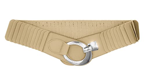 Van Der Rich ® - Elastischer Breiter Gürtel Ovale Kreuzschnalle - Damen (Beige, One Size) von Van Der Rich