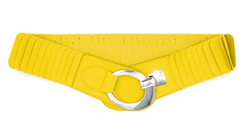 Van Der Rich ® - Elastischer Breiter Gürtel Ovale Kreuzschnalle - Damen (Gelb, One Size) von Van Der Rich