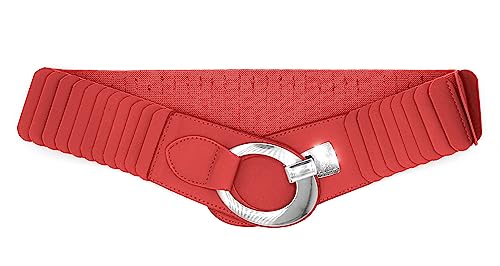 Van Der Rich ® - Elastischer Breiter Gürtel Ovale Kreuzschnalle - Damen (Kräftige Rot, One Size) von Van Der Rich