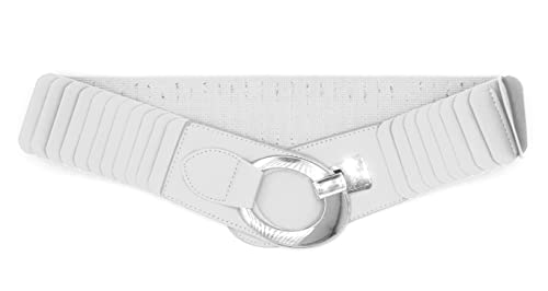 Van Der Rich ® - Elastischer Breiter Gürtel Ovale Kreuzschnalle - Damen (Weiß, One Size) von Van Der Rich