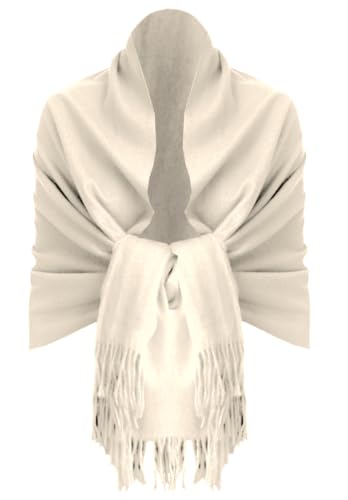 Van Der Rich ® - Eleganter einfarbiger Schal aus Wolle mit Fransen Warm und weich - Damen (Uni Beige Creme) von Van Der Rich
