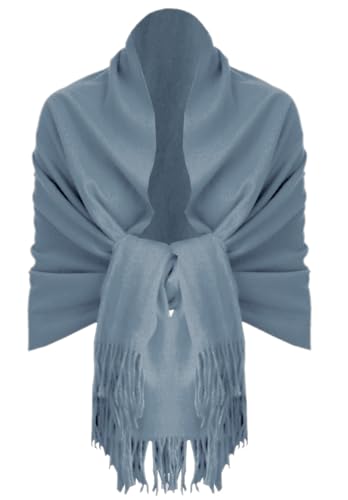 Van Der Rich ® - Eleganter einfarbiger Schal aus Wolle mit Fransen Warm und weich - Damen (Uni Denim) von Van Der Rich