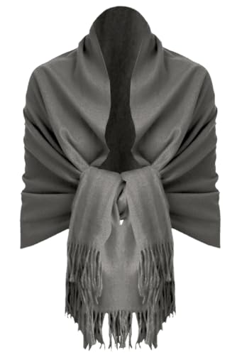 Van Der Rich ® - Eleganter einfarbiger Schal aus Wolle mit Fransen Warm und weich - Damen (Uni Dunkelgrau) von Van Der Rich