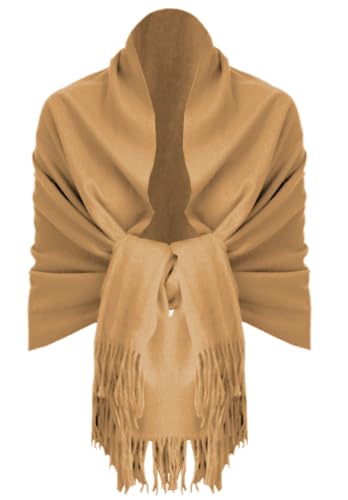 Van Der Rich ® - Eleganter einfarbiger Schal aus Wolle mit Fransen Warm und weich - Damen (Uni Kamel) von Van Der Rich