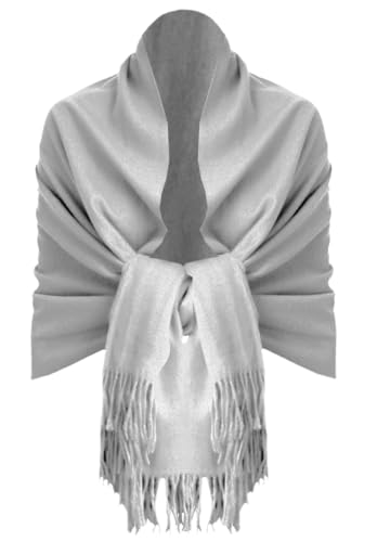 Van Der Rich ® - Eleganter einfarbiger Schal aus Wolle mit Fransen Warm und weich - Damen (Uni Mittelgrau) von Van Der Rich