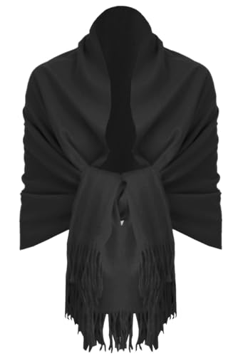 Van Der Rich ® - Eleganter einfarbiger Schal aus Wolle mit Fransen Warm und weich - Damen (Uni Schwarz) von Van Der Rich