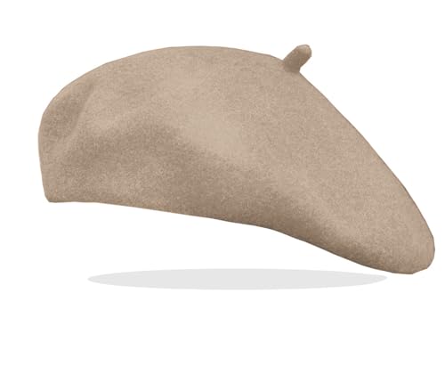 Van Der Rich ® - Klassischer französischer Baretthut Barett Wolle - Damen (Dunkelbeige, One Size) von Van Der Rich