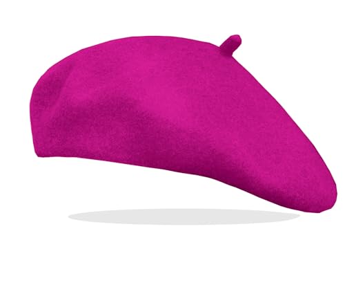Van Der Rich ® - Klassischer französischer Baretthut Barett Wolle - Damen (Fuchsia, One Size) von Van Der Rich
