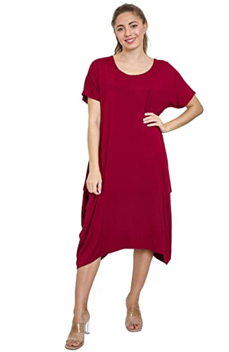 Van Der Rich ® - Kleid mit kurzem Ärmel, Fledermaus-Stil am unteren Rand des Kleides - Damen (Bordeaux, One Size) von Van Der Rich