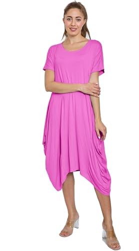 Van Der Rich ® - Kleid mit kurzem Ärmel, Fledermaus-Stil am unteren Rand des Kleides - Damen (Fuchsia) von Van Der Rich