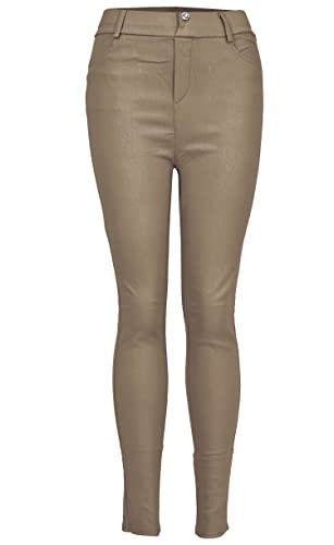 Van Der Rich ® - Leggings Zum Anziehen mit Knopf in Kristall Elastisches Gewebe - Damen (Braun, S-M) von Van Der Rich