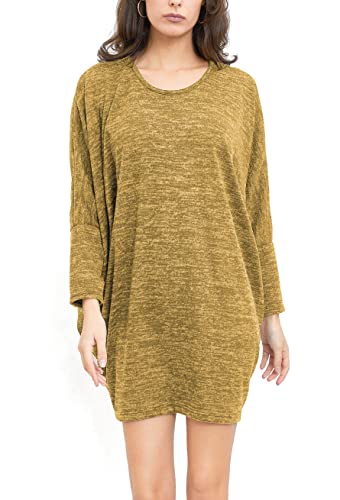 Van Der Rich ® - Longpullover Tunika Kleid im Oversize-Stil Einheitsgröße - Damen (Senf, One Size) von Van Der Rich