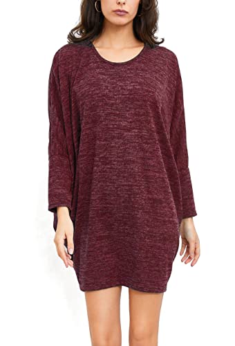 Van Der Rich ® - Longpullover Tunika Kleid im Oversize-Stil Einheitsgröße - Damen (Bordeaux, One Size) von Van Der Rich