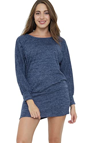 Van Der Rich ® - Minikleid Pullover im Oversize-Stil mit Fledermausärmeln - Damen (Marine, M-L) von Van Der Rich