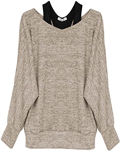 Van Der Rich ® - Oversize Oberteile Tshirt/Pullover (2 Stück) - Damen (XXL, Beige Pullover) von Van Der Rich