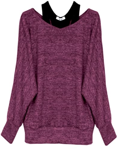 Van Der Rich ® - Oversize Oberteile Tshirt/Pullover (2 Stück) - Damen (L, Fuchsia Pullover) von Van Der Rich