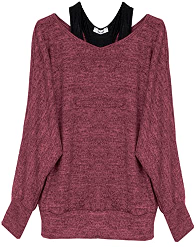 Van Der Rich ® - Oversize Oberteile Tshirt/Pullover (2 Stück) - Damen (M, Bordeaux Pullover) von Van Der Rich