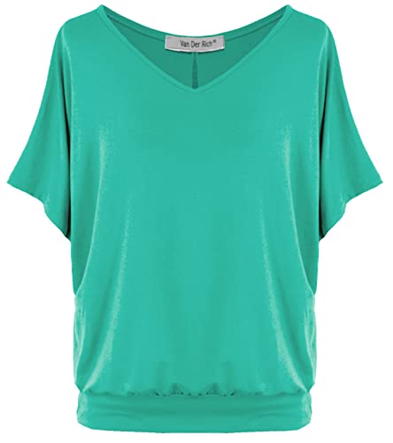 Van Der Rich ® - Tshirt Oversize Kurzam V Ausschnitt unifarben - Damen(Grün, M) von Van Der Rich