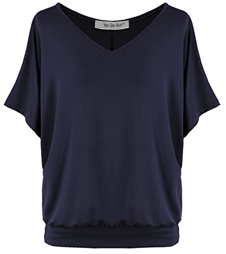 Van Der Rich ® - Tshirt Oversize Kurzam V Ausschnitt unifarben - Damen(Navy, M) von Van Der Rich