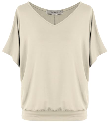 Van Der Rich ® - Tshirt Oversize Kurzam V Ausschnitt unifarben - Damen(Beige, M) von Van Der Rich