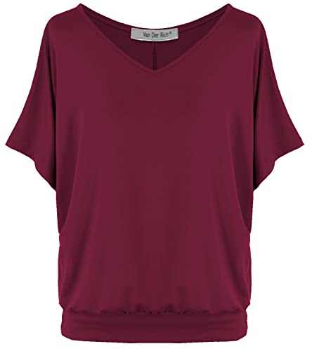 Van Der Rich ® - Tshirt Oversize Kurzam V Ausschnitt unifarben - Damen(Bordeaux, XL) von Van Der Rich