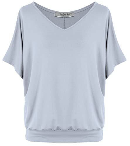 Van Der Rich ® - Tshirt Oversize Kurzam V Ausschnitt unifarben - Damen(Hellgrau, L) von Van Der Rich