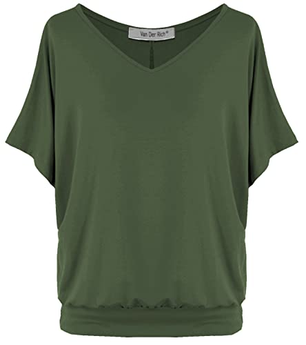 Van Der Rich ® - Tshirt Oversize Kurzam V Ausschnitt unifarben - Damen(Khaki, L) von Van Der Rich