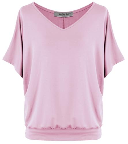 Van Der Rich ® - Tshirt Oversize Kurzam V Ausschnitt unifarben - Damen(Rosa, L) von Van Der Rich