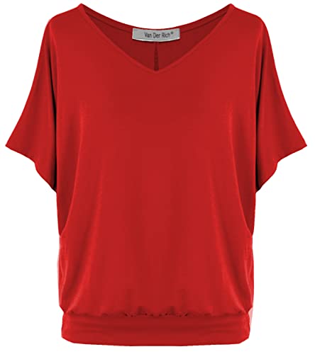 Van Der Rich ® - Tshirt Oversize Kurzam V Ausschnitt unifarben - Damen(Rot, M) von Van Der Rich