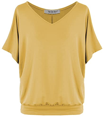 Van Der Rich ® - Tshirt Oversize Kurzam V Ausschnitt unifarben - Damen(Senf, L) von Van Der Rich