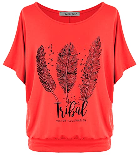 Van Der Rich ® - Oversize gedruckt T-Shirt Batwing - Damen (Rot, L) von Van Der Rich