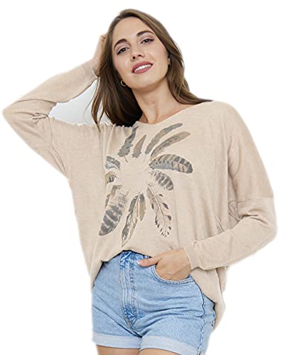 Van Der Rich ® - Pullover mit V-Ausschnitt Wollmischung Strick (Einheitsgröße 38 bis 44) - Damen (Hellbeige, TU) von Van Der Rich