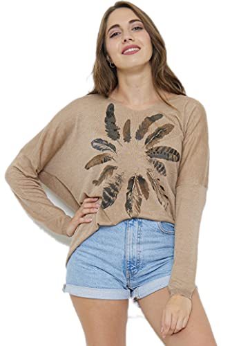 Van Der Rich ® - Pullover mit V-Ausschnitt Wollmischung Strick (Einheitsgröße 38 bis 44) - Damen (Kamel, TU) von Van Der Rich