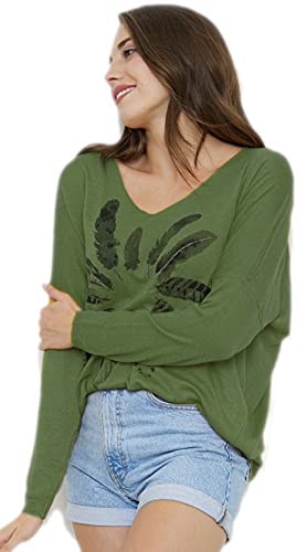 Van Der Rich ® - Pullover mit V-Ausschnitt Wollmischung Strick (Einheitsgröße 38 bis 44) - Damen (Khaki, TU) von Van Der Rich