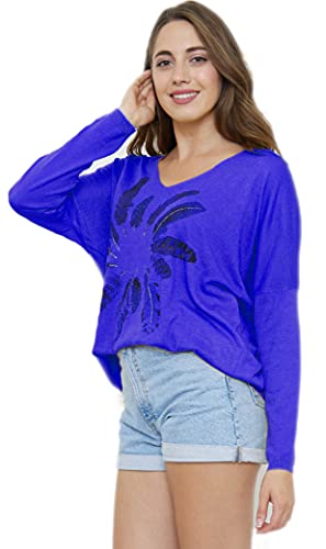 Van Der Rich ® - Pullover mit V-Ausschnitt Wollmischung Strick (Einheitsgröße 38 bis 44) - Damen (Royalblaue, TU) von Van Der Rich