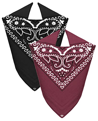 Van Der Rich ® - Set 2 Bandanas aus 100% Baumwolle Halstuch für Herren Damen (Schwarz-Bordeaux, One Size) von Van Der Rich