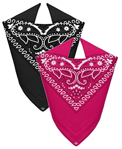 Van Der Rich ® - Set 2 Bandanas aus 100% Baumwolle Halstuch für Herren Damen (Schwarz-Fuchsia, One Size) von Van Der Rich