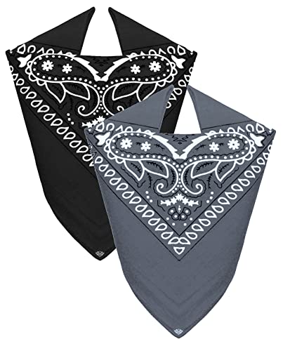 Van Der Rich ® - Set 2 Bandanas aus 100% Baumwolle Halstuch für Herren Damen (Schwarz-Grau, One Size) von Van Der Rich