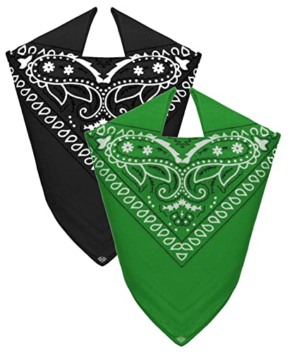 Van Der Rich ® - Set 2 Bandanas aus 100% Baumwolle Halstuch für Herren Damen (Schwarz-Grün, One Size) von Van Der Rich