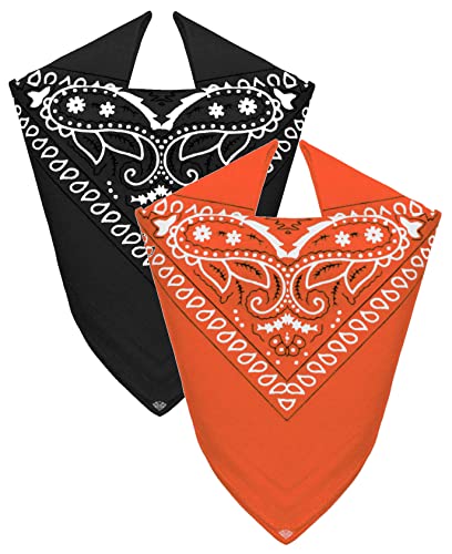 Van Der Rich ® - Set 2 Bandanas aus 100% Baumwolle Halstuch für Herren Damen (Schwarz-Orange, One Size) von Van Der Rich