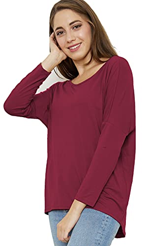 Van Der Rich ® - T-Shirt Manches 3/4 Stil Oversize - Damen (Bordeaux, M) von Van Der Rich