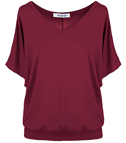 Van Der Rich ® - T-Shirt Kurzarm Oberteile - Damen (Bordeaux, XL) von Van Der Rich